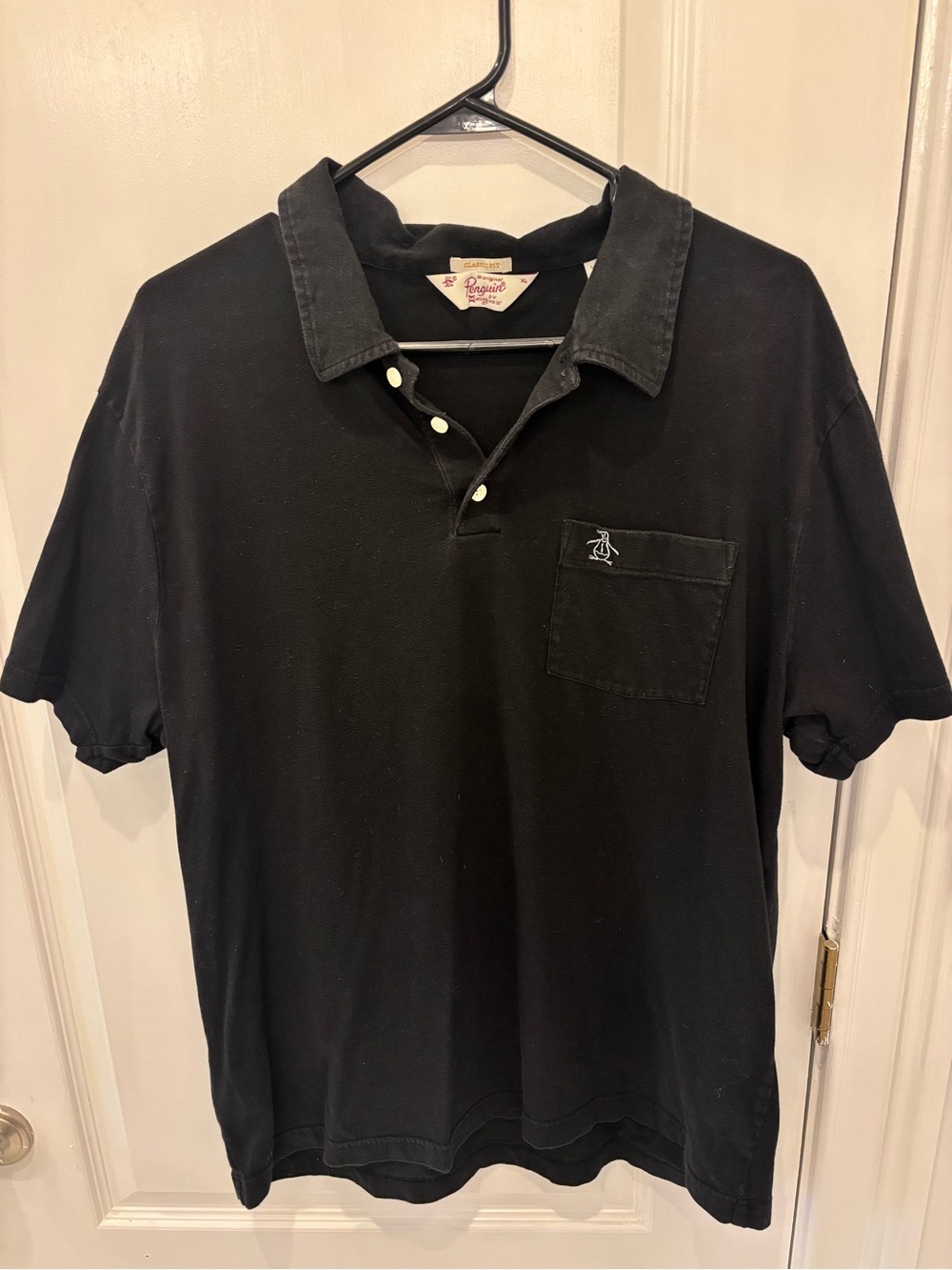 Original Penguin Black Short-Sleeve Casual Polo with Chest Pocket